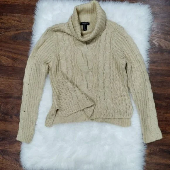 Forever 21 Cable Knit Cowl Neck Sweater Beige Cropped M/L - Picture 5 of 8